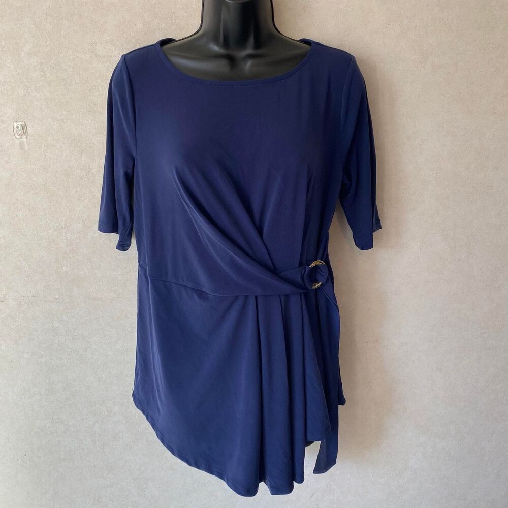 IMAN Global Chic Luxury Resort‎ Short-Slv Knot-Front Top Women's - S - Dark Blue